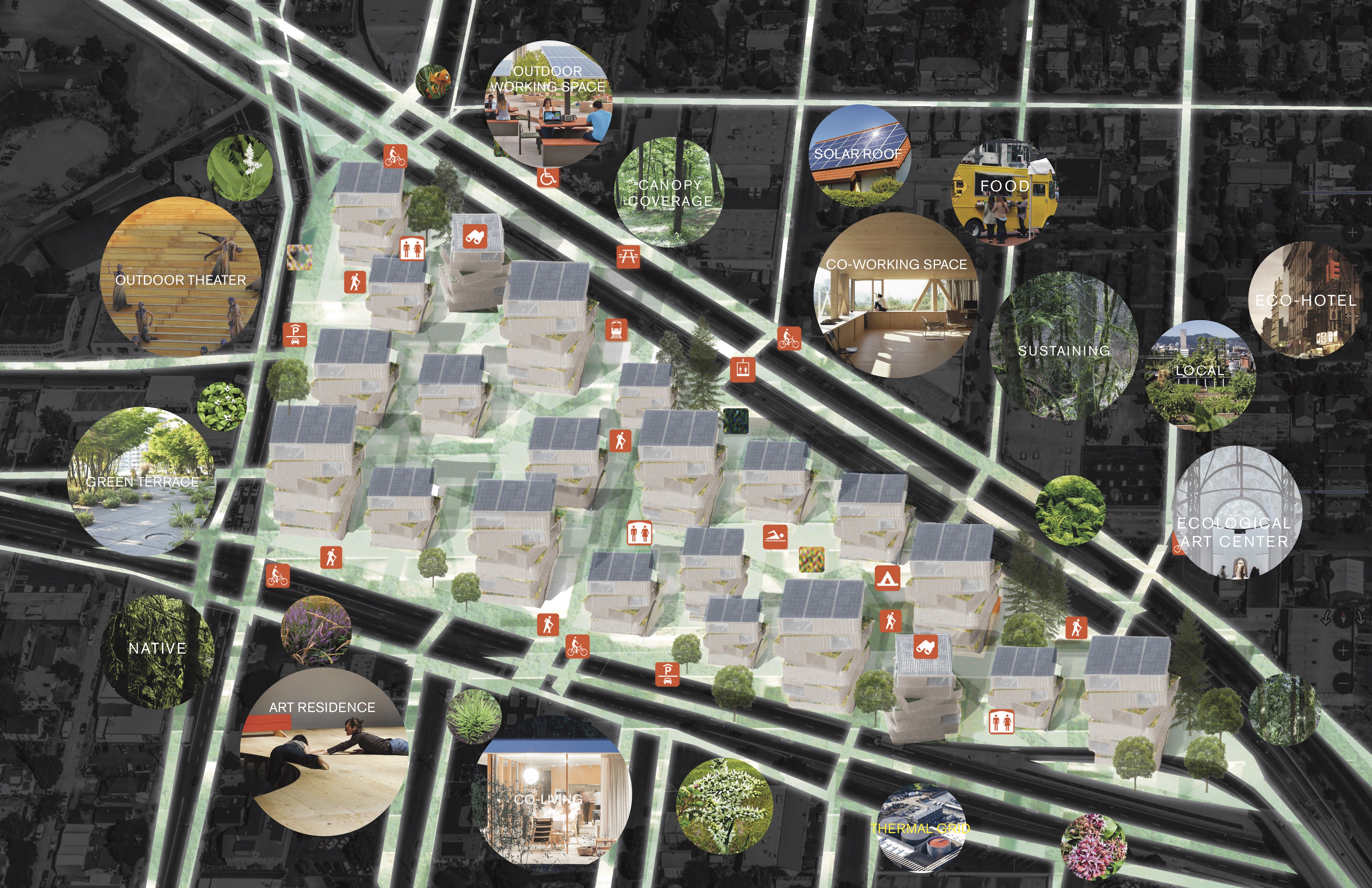 Concept sketch of the Portland Clinton Triangle proposal.